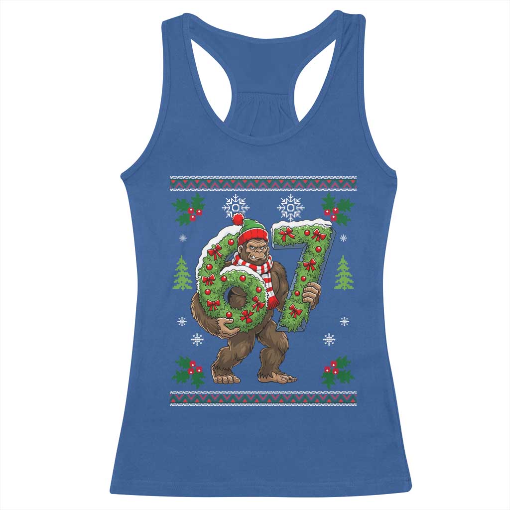 67 Meme Christmas Bigfoot Racerback Tank Top Funny Six Seven Wreath Sasquatch Holiday Gag Gift TS02 Royal Blue Print Your Wear