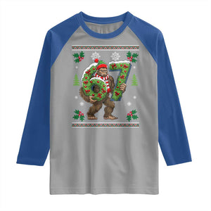 67 Meme Christmas Bigfoot Raglan Shirt Funny Six Seven Wreath Sasquatch Holiday Gag Gift TS02 Sport Gray Royal Print Your Wear