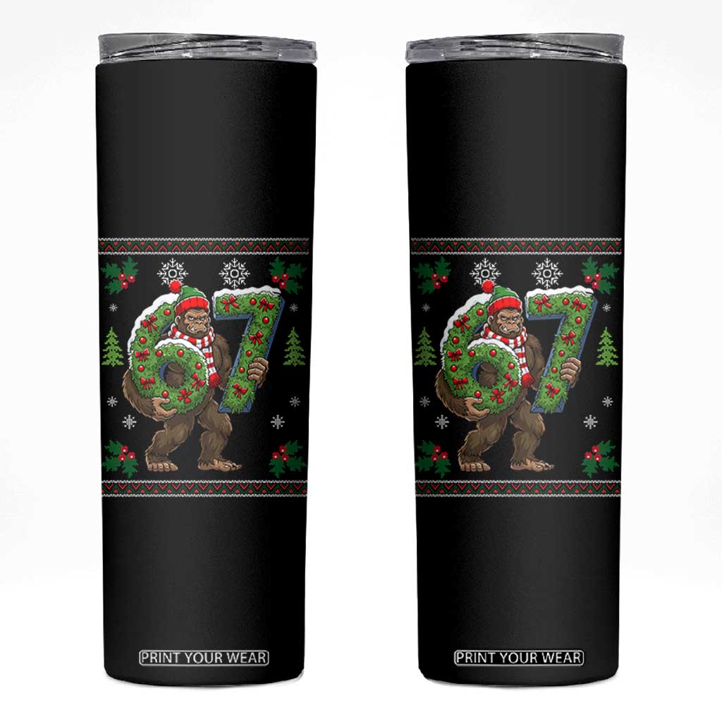 67 Meme Christmas Bigfoot Skinny Tumbler Funny Six Seven Wreath Sasquatch Holiday Gag Gift TS02 Black Print Your Wear