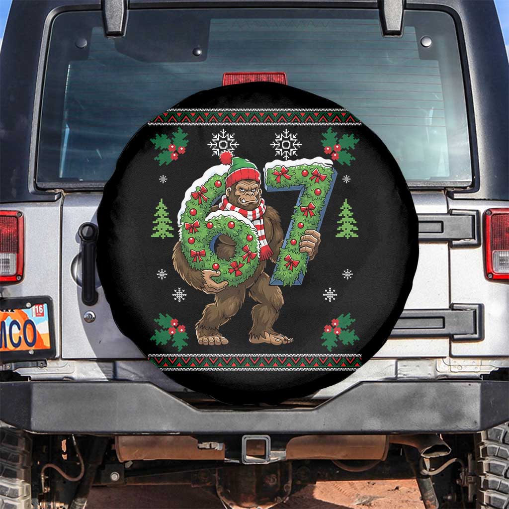 67 Meme Christmas Bigfoot Spare Tire Cover Funny Six Seven Wreath Sasquatch Holiday Gag Gift TS02 No hole Black Print Your Wear