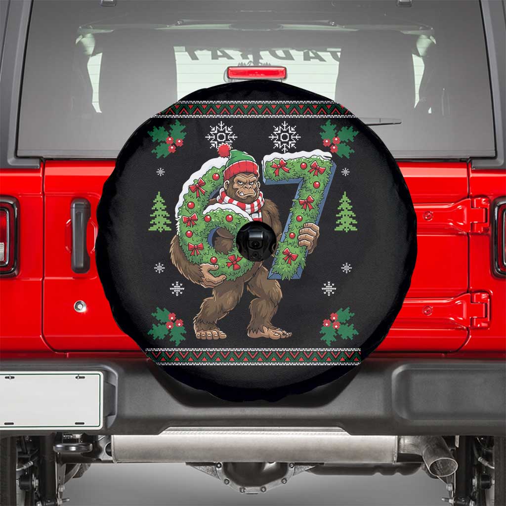 67 Meme Christmas Bigfoot Spare Tire Cover Funny Six Seven Wreath Sasquatch Holiday Gag Gift TS02 Black Print Your Wear