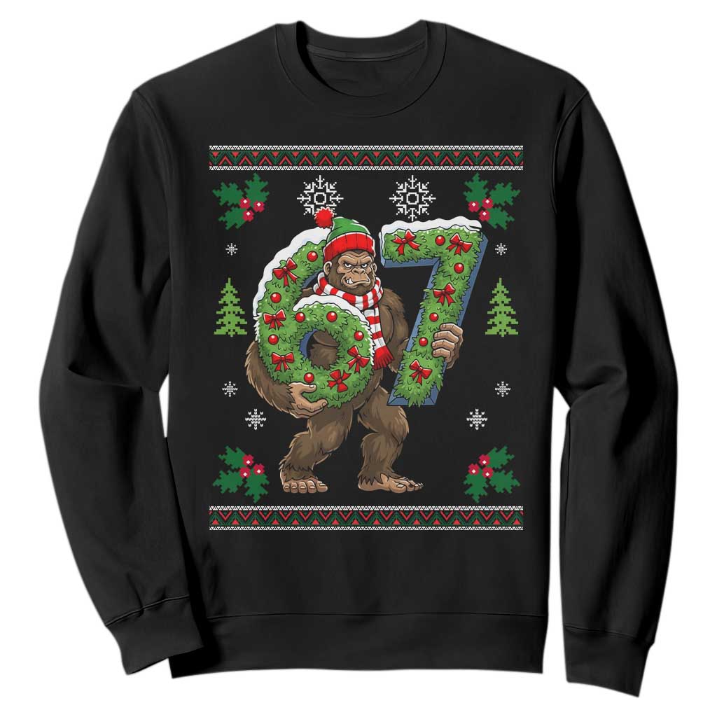 67 Meme Christmas Bigfoot Sweatshirt Funny Six Seven Wreath Sasquatch Holiday Gag Gift TS02 Black Print Your Wear