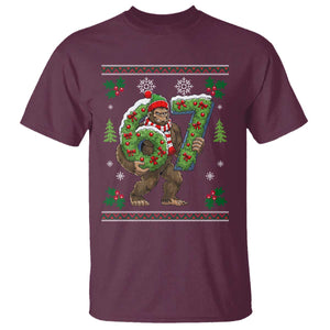 67 Meme Christmas Bigfoot T Shirt Funny Six Seven Wreath Sasquatch Holiday Gag Gift TS02 Maroon Print Your Wear