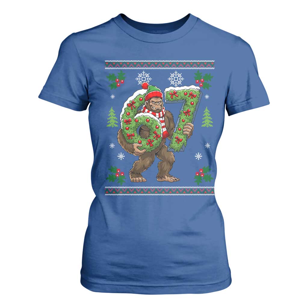 67 Meme Christmas Bigfoot T Shirt For Women Funny Six Seven Wreath Sasquatch Holiday Gag Gift TS02 Royal Blue Print Your Wear