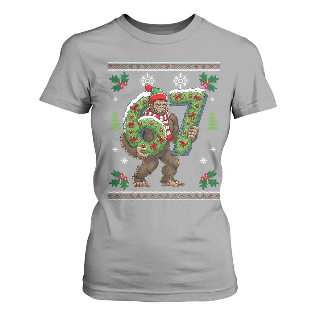 67 Meme Christmas Bigfoot T Shirt For Women Funny Six Seven Wreath Sasquatch Holiday Gag Gift TS02 Sport Gray Print Your Wear