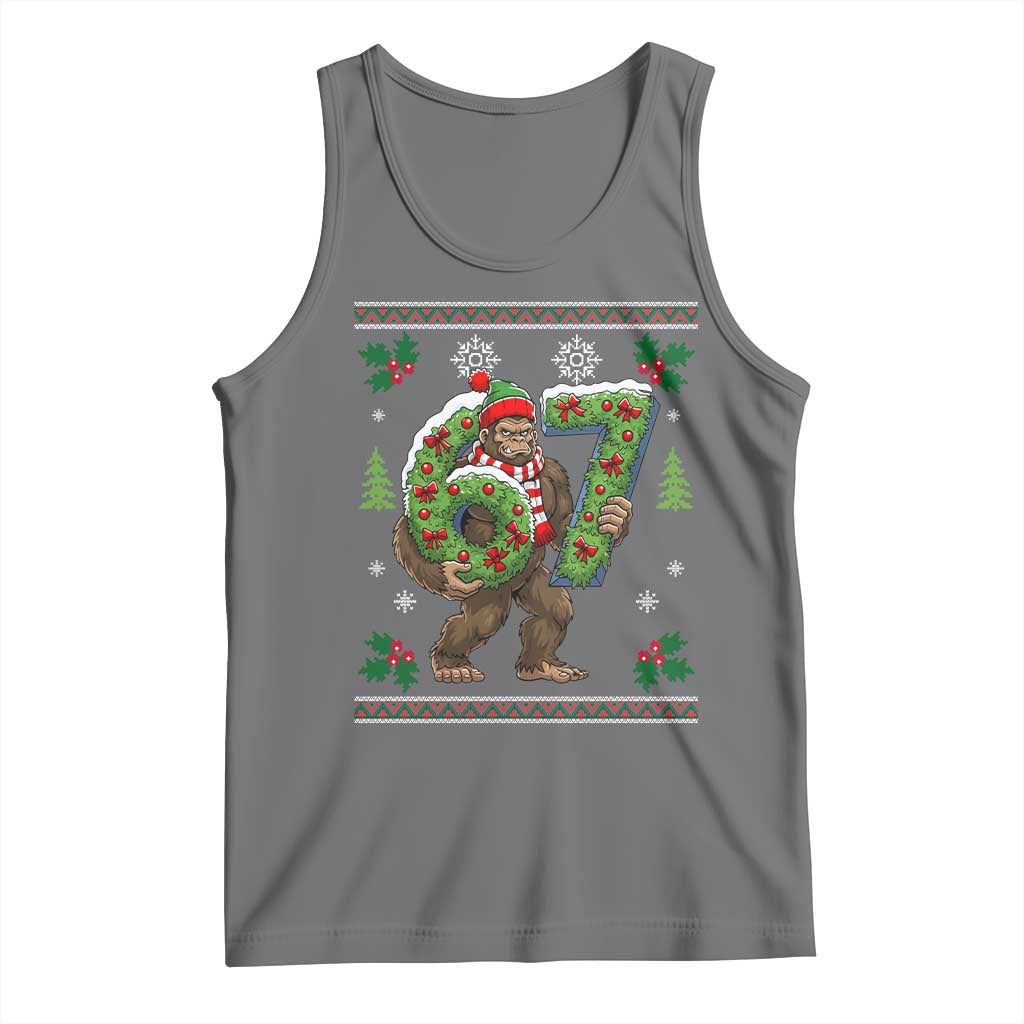 67 Meme Christmas Bigfoot Tank Top Funny Six Seven Wreath Sasquatch Holiday Gag Gift TS02 Black Heather Print Your Wear