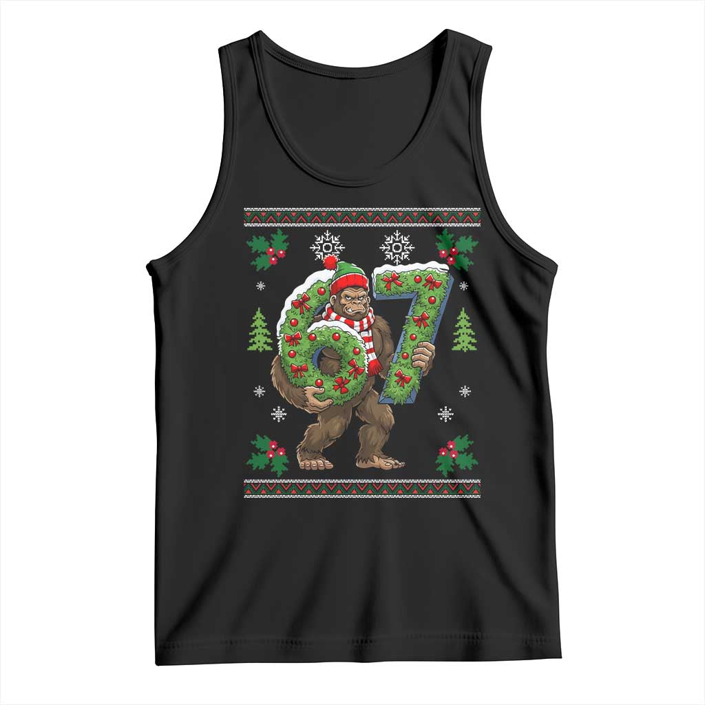 67 Meme Christmas Bigfoot Tank Top Funny Six Seven Wreath Sasquatch Holiday Gag Gift TS02 Black Print Your Wear