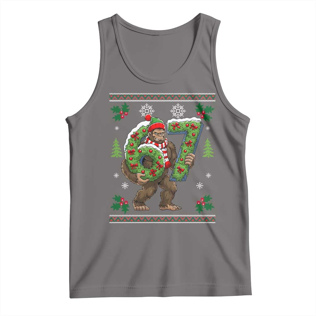 67 Meme Christmas Bigfoot Tank Top Funny Six Seven Wreath Sasquatch Holiday Gag Gift TS02 Deep Heather Print Your Wear