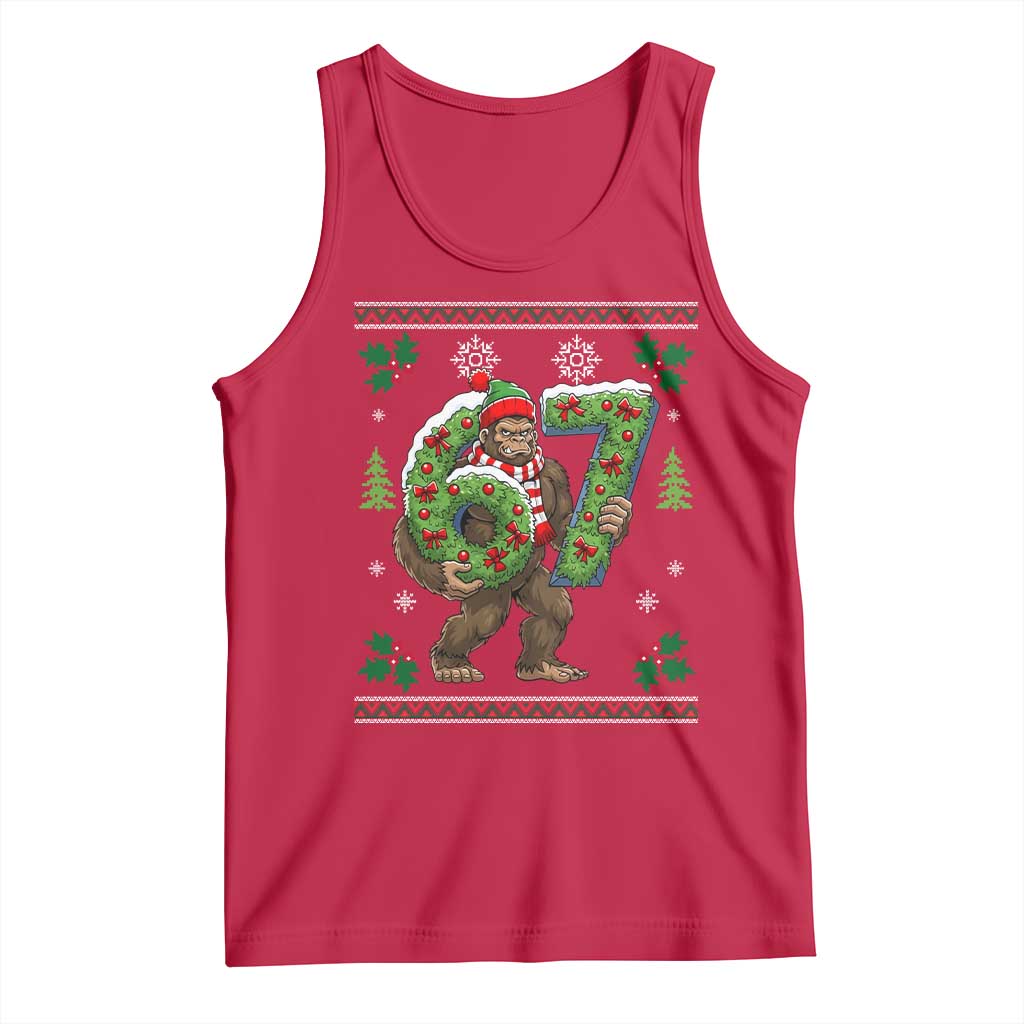 67 Meme Christmas Bigfoot Tank Top Funny Six Seven Wreath Sasquatch Holiday Gag Gift TS02 Red Print Your Wear