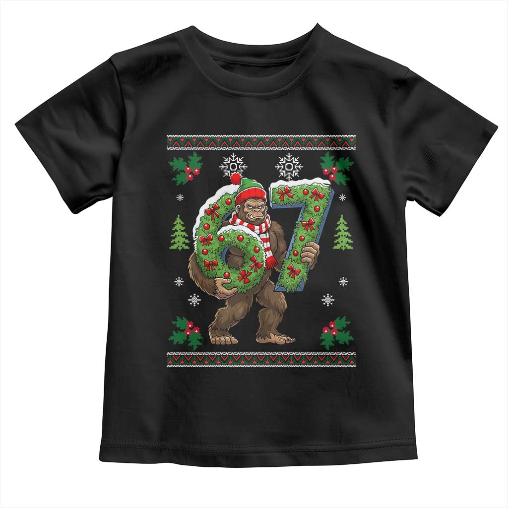 67 Meme Christmas Bigfoot Toddler T Shirt Funny Six Seven Wreath Sasquatch Holiday Gag Gift TS02 Black Print Your Wear
