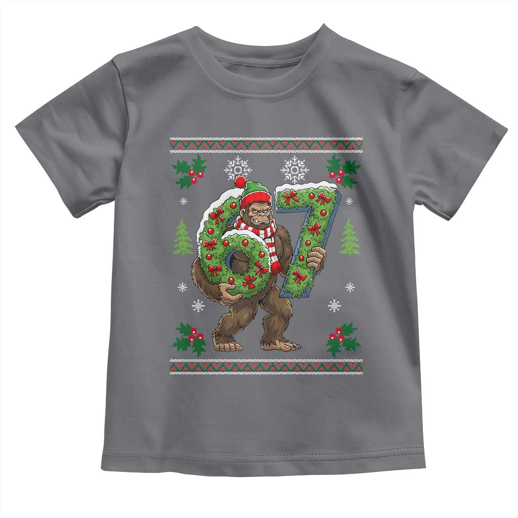 67 Meme Christmas Bigfoot Toddler T Shirt Funny Six Seven Wreath Sasquatch Holiday Gag Gift TS02 Charcoal Print Your Wear