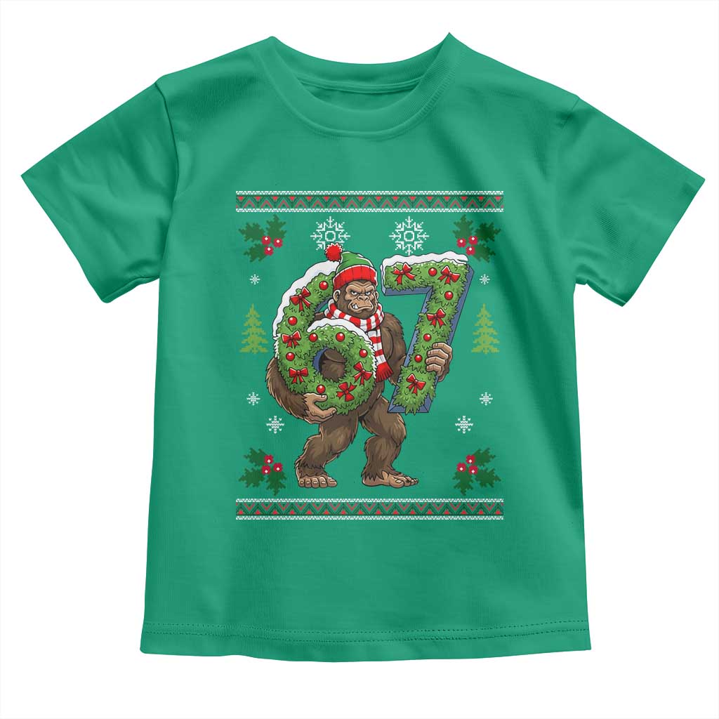 67 Meme Christmas Bigfoot Toddler T Shirt Funny Six Seven Wreath Sasquatch Holiday Gag Gift TS02 Irish Green Print Your Wear