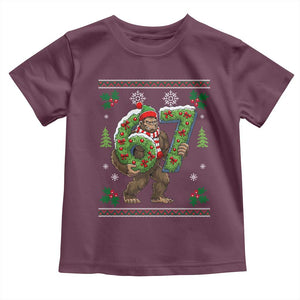 67 Meme Christmas Bigfoot Toddler T Shirt Funny Six Seven Wreath Sasquatch Holiday Gag Gift TS02 Maroon Print Your Wear