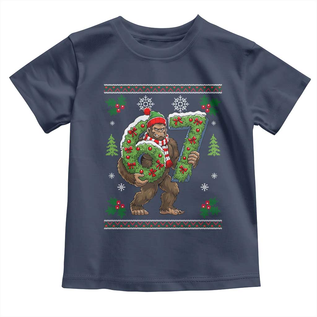 67 Meme Christmas Bigfoot Toddler T Shirt Funny Six Seven Wreath Sasquatch Holiday Gag Gift TS02 Navy Print Your Wear
