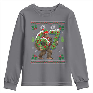 67 Meme Christmas Bigfoot Youth Sweatshirt Funny Six Seven Wreath Sasquatch Holiday Gag Gift TS02 Charcoal Print Your Wear