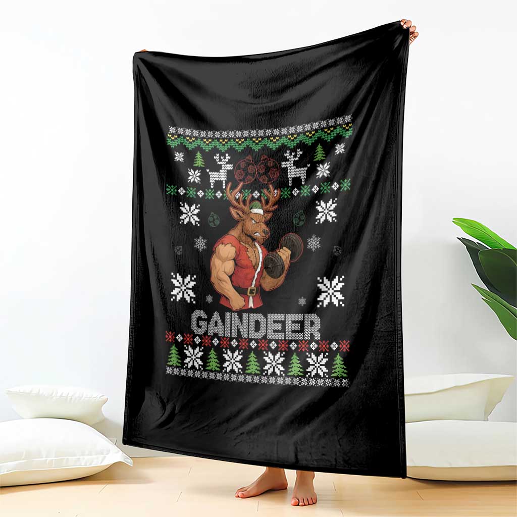 Funny Christmas Workout Gaindeer Throw Blanket Muscular Reindeer Holiday Gym Humor Wordplay TS02 Print Your Wear