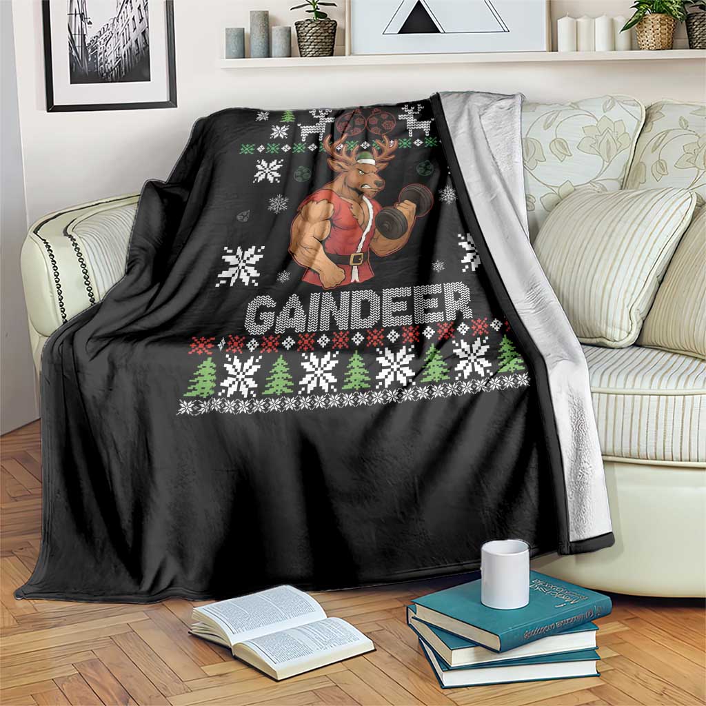 Funny Christmas Workout Gaindeer Throw Blanket Muscular Reindeer Holiday Gym Humor Wordplay TS02 Print Your Wear