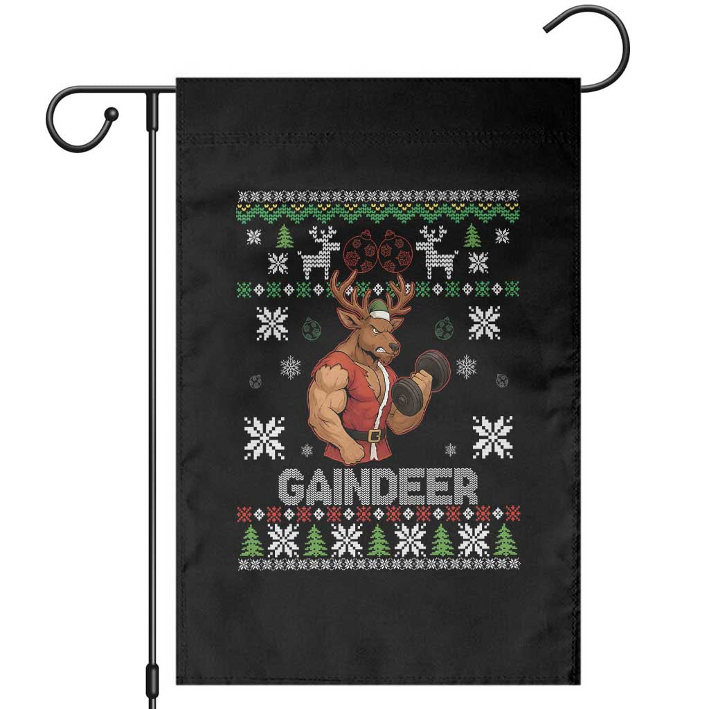 Funny Christmas Workout Gaindeer Garden Flag Muscular Reindeer Holiday Gym Humor Wordplay TS02 Black Print Your Wear