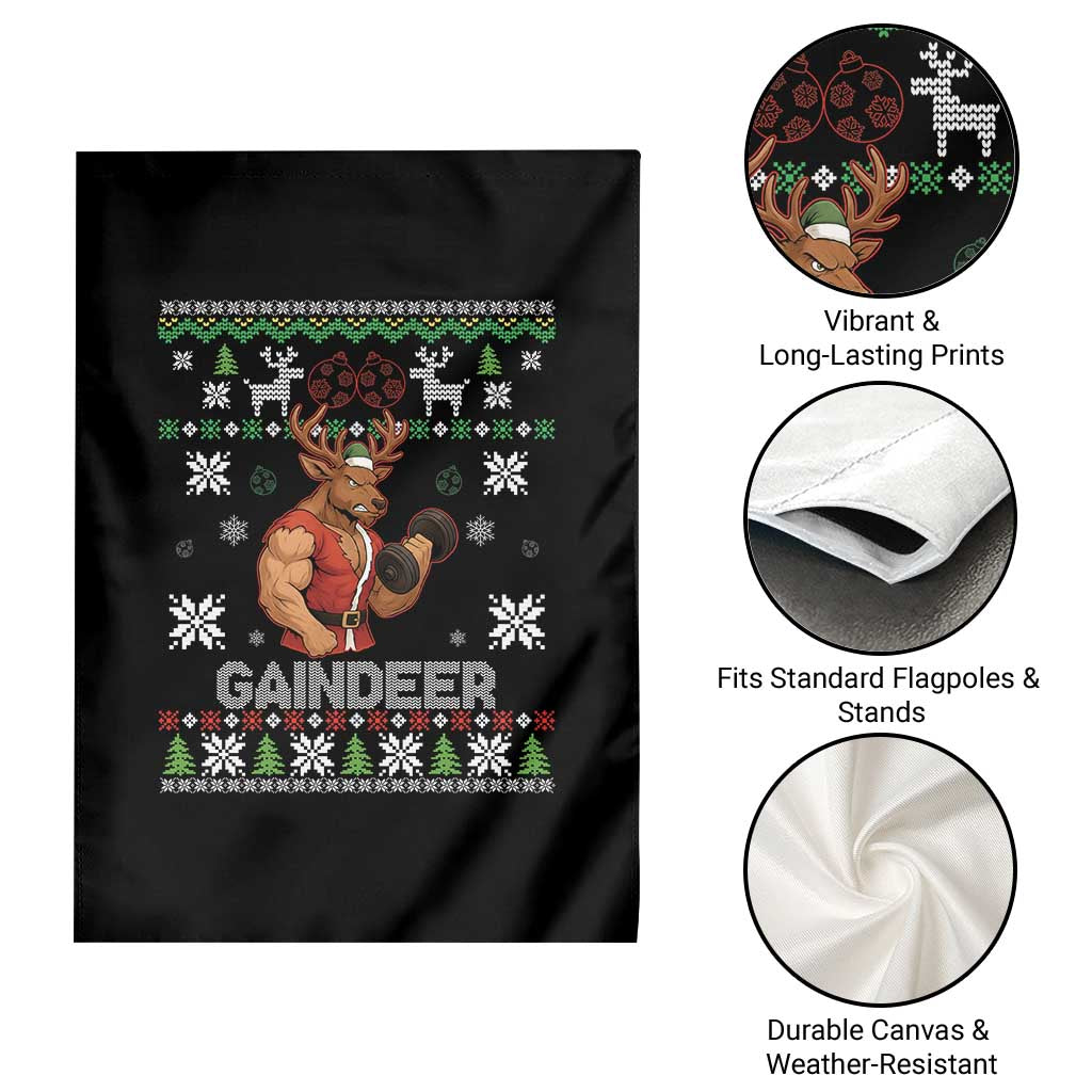 Funny Christmas Workout Gaindeer Garden Flag Muscular Reindeer Holiday Gym Humor Wordplay TS02 Print Your Wear
