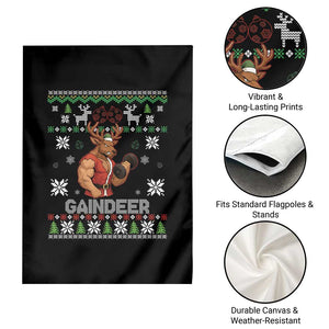 Funny Christmas Workout Gaindeer Garden Flag Muscular Reindeer Holiday Gym Humor Wordplay TS02 Print Your Wear