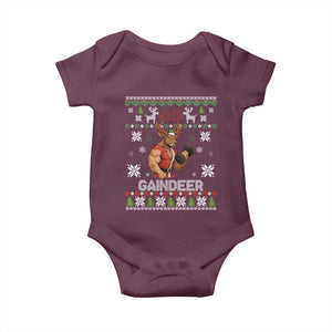 Funny Christmas Workout Gaindeer Baby Onesie Muscular Reindeer Holiday Gym Humor Wordplay TS02 Maroon Print Your Wear