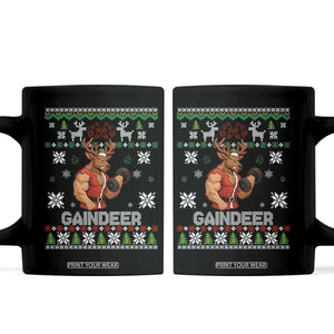 Funny Christmas Workout Gaindeer Coffee Mug Muscular Reindeer Holiday Gym Humor Wordplay TS02 Black Print Your Wear