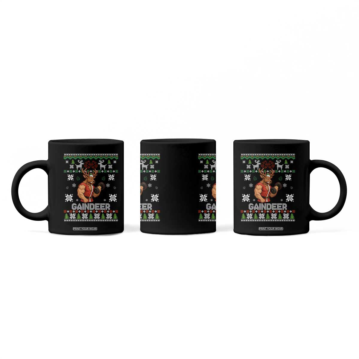 Funny Christmas Workout Gaindeer Coffee Mug Muscular Reindeer Holiday Gym Humor Wordplay TS02 Print Your Wear