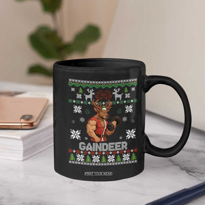 Funny Christmas Workout Gaindeer Coffee Mug Muscular Reindeer Holiday Gym Humor Wordplay TS02 Print Your Wear