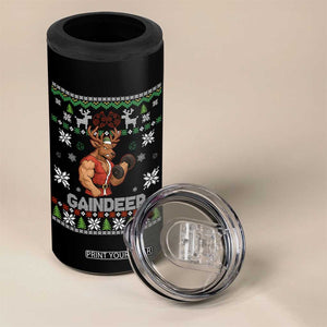Funny Christmas Workout Gaindeer 4 in 1 Can Cooler Tumbler Muscular Reindeer Holiday Gym Humor Wordplay TS02 Print Your Wear