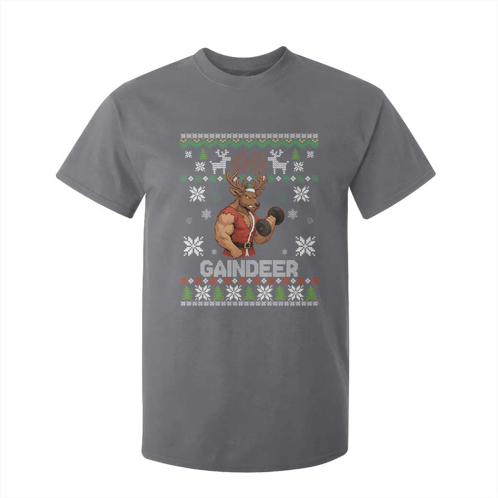 Funny Christmas Workout Gaindeer T Shirt For Kid Muscular Reindeer Holiday Gym Humor Wordplay TS02 Charcoal Print Your Wear