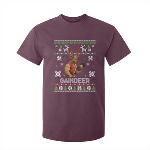 Funny Christmas Workout Gaindeer T Shirt For Kid Muscular Reindeer Holiday Gym Humor Wordplay TS02 Maroon Print Your Wear