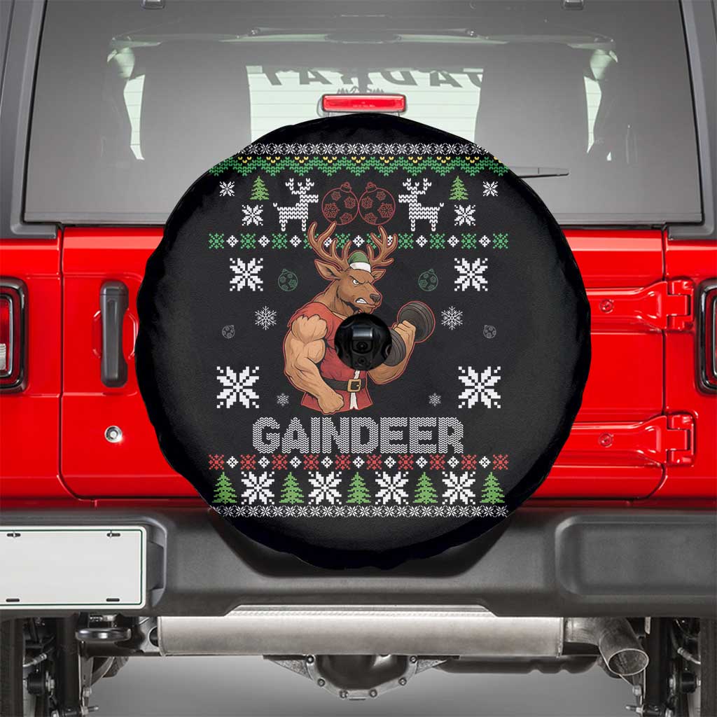 Funny Christmas Workout Gaindeer Spare Tire Cover Muscular Reindeer Holiday Gym Humor Wordplay TS02 Black Print Your Wear
