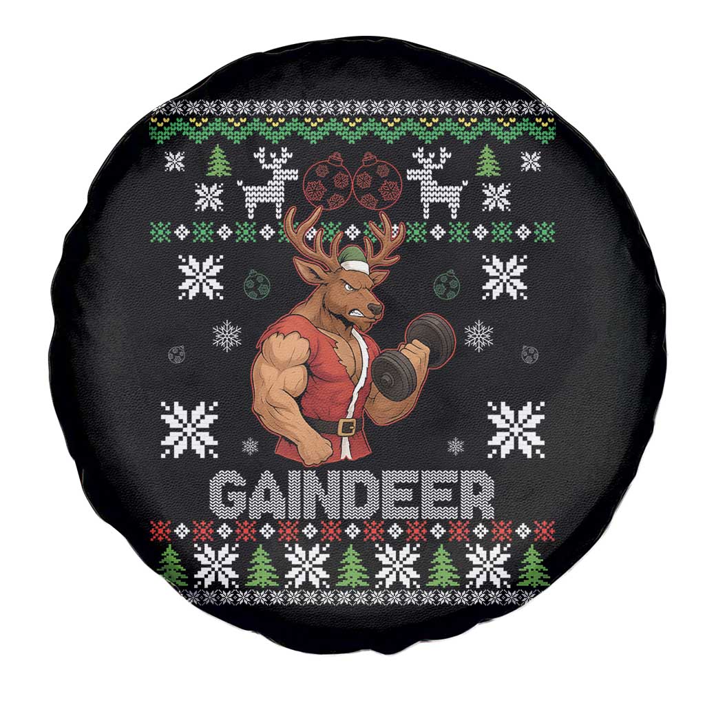 Funny Christmas Workout Gaindeer Spare Tire Cover Muscular Reindeer Holiday Gym Humor Wordplay TS02 Print Your Wear