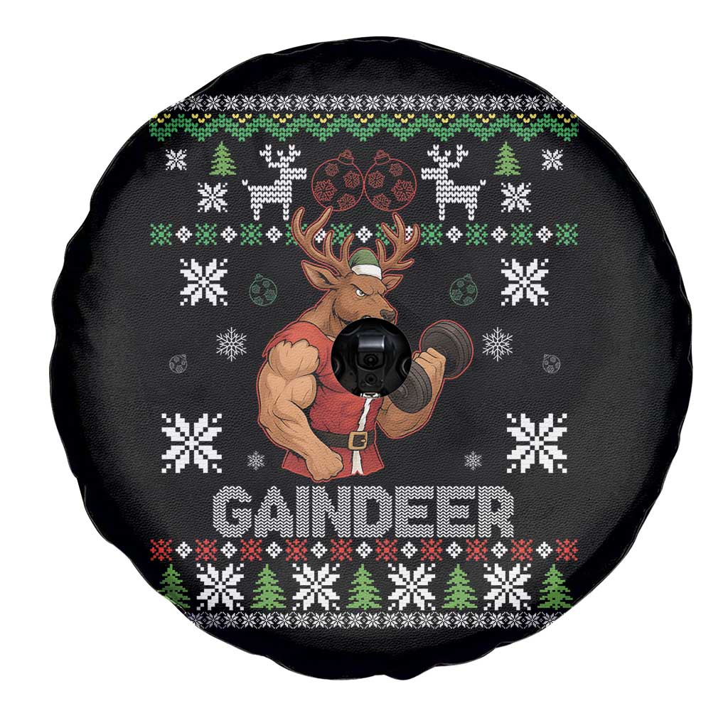 Funny Christmas Workout Gaindeer Spare Tire Cover Muscular Reindeer Holiday Gym Humor Wordplay TS02 Print Your Wear
