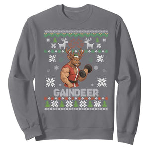Funny Christmas Workout Gaindeer Sweatshirt Muscular Reindeer Holiday Gym Humor Wordplay TS02 Charcoal Print Your Wear