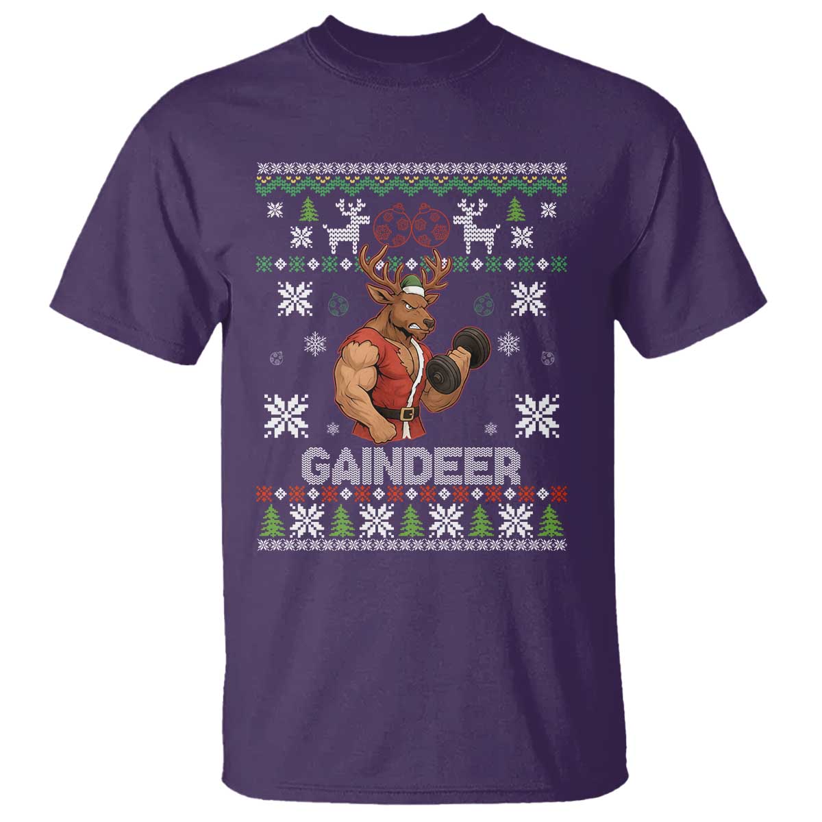 Funny Christmas Workout Gaindeer T Shirt Muscular Reindeer Holiday Gym Humor Wordplay TS02 Purple Print Your Wear