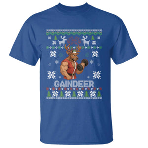 Funny Christmas Workout Gaindeer T Shirt Muscular Reindeer Holiday Gym Humor Wordplay TS02 Royal Blue Print Your Wear
