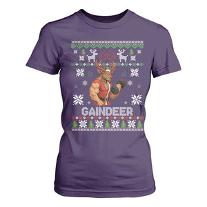Funny Christmas Workout Gaindeer T Shirt For Women Muscular Reindeer Holiday Gym Humor Wordplay TS02 Purple Print Your Wear