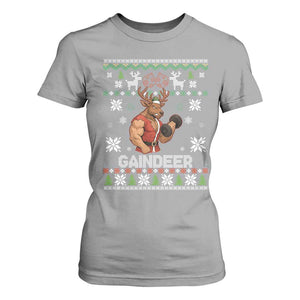 Funny Christmas Workout Gaindeer T Shirt For Women Muscular Reindeer Holiday Gym Humor Wordplay TS02 Sport Gray Print Your Wear