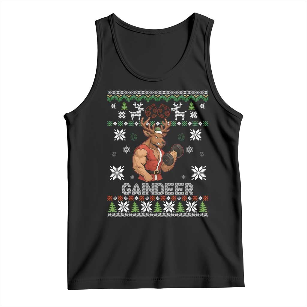 Funny Christmas Workout Gaindeer Tank Top Muscular Reindeer Holiday Gym Humor Wordplay TS02 Black Print Your Wear