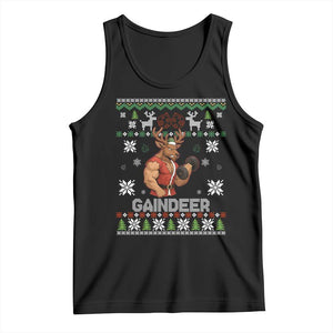 Funny Christmas Workout Gaindeer Tank Top Muscular Reindeer Holiday Gym Humor Wordplay TS02 Black Print Your Wear