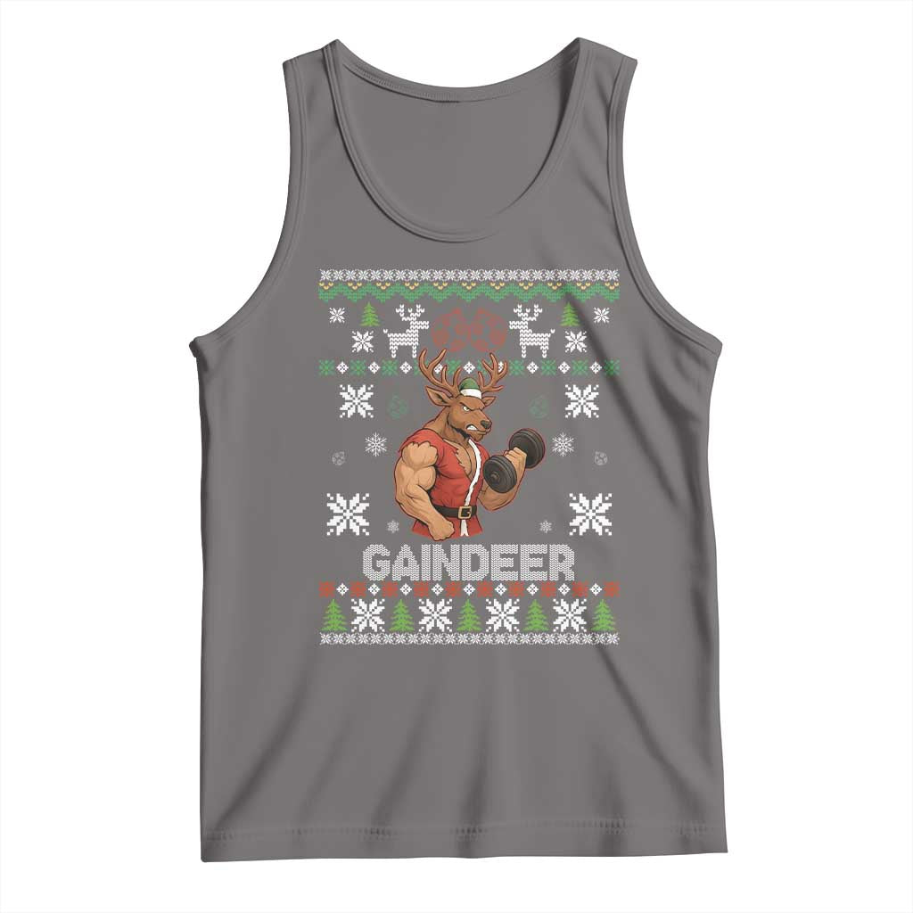 Funny Christmas Workout Gaindeer Tank Top Muscular Reindeer Holiday Gym Humor Wordplay TS02 Deep Heather Print Your Wear