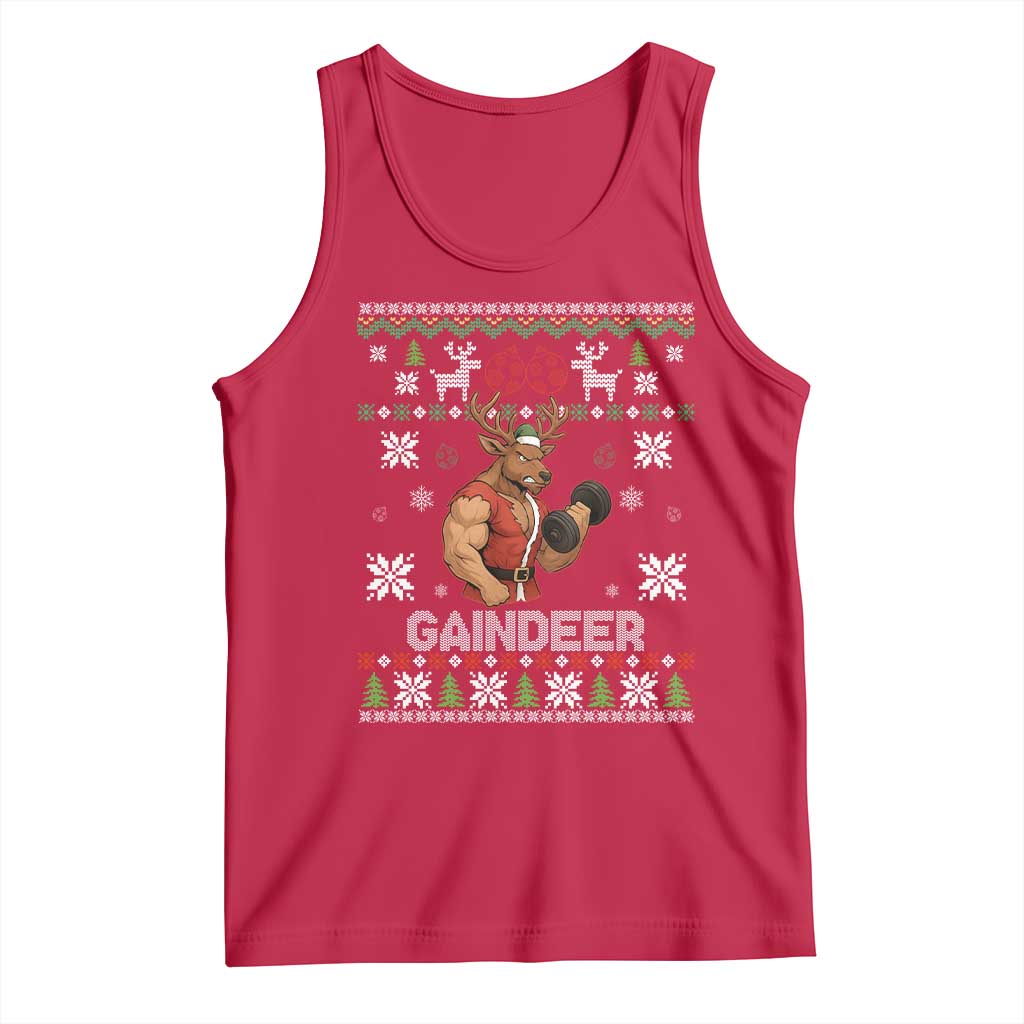 Funny Christmas Workout Gaindeer Tank Top Muscular Reindeer Holiday Gym Humor Wordplay TS02 Red Print Your Wear
