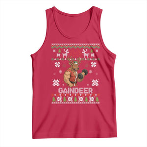 Funny Christmas Workout Gaindeer Tank Top Muscular Reindeer Holiday Gym Humor Wordplay TS02 Red Print Your Wear