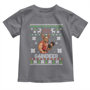 Funny Christmas Workout Gaindeer Toddler T Shirt Muscular Reindeer Holiday Gym Humor Wordplay TS02 Charcoal Print Your Wear