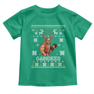 Funny Christmas Workout Gaindeer Toddler T Shirt Muscular Reindeer Holiday Gym Humor Wordplay TS02 Irish Green Print Your Wear