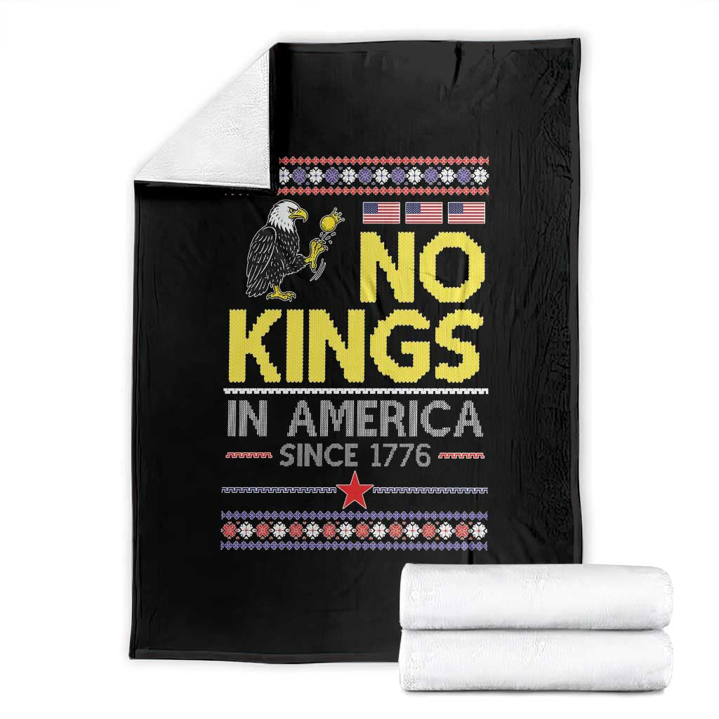 Funny Patriotic Christmas No Kings in America Throw Blanket Since 1776 Bald Eagle Ugly Sweater TS02 Black Print Your Wear