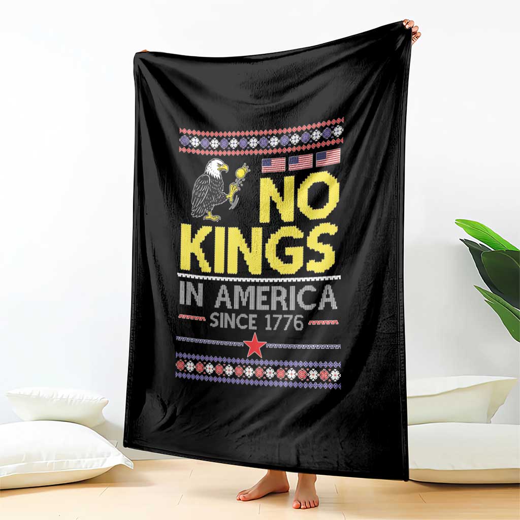 Funny Patriotic Christmas No Kings in America Throw Blanket Since 1776 Bald Eagle Ugly Sweater TS02 Print Your Wear