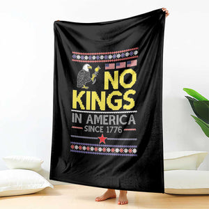 Funny Patriotic Christmas No Kings in America Throw Blanket Since 1776 Bald Eagle Ugly Sweater TS02 Print Your Wear