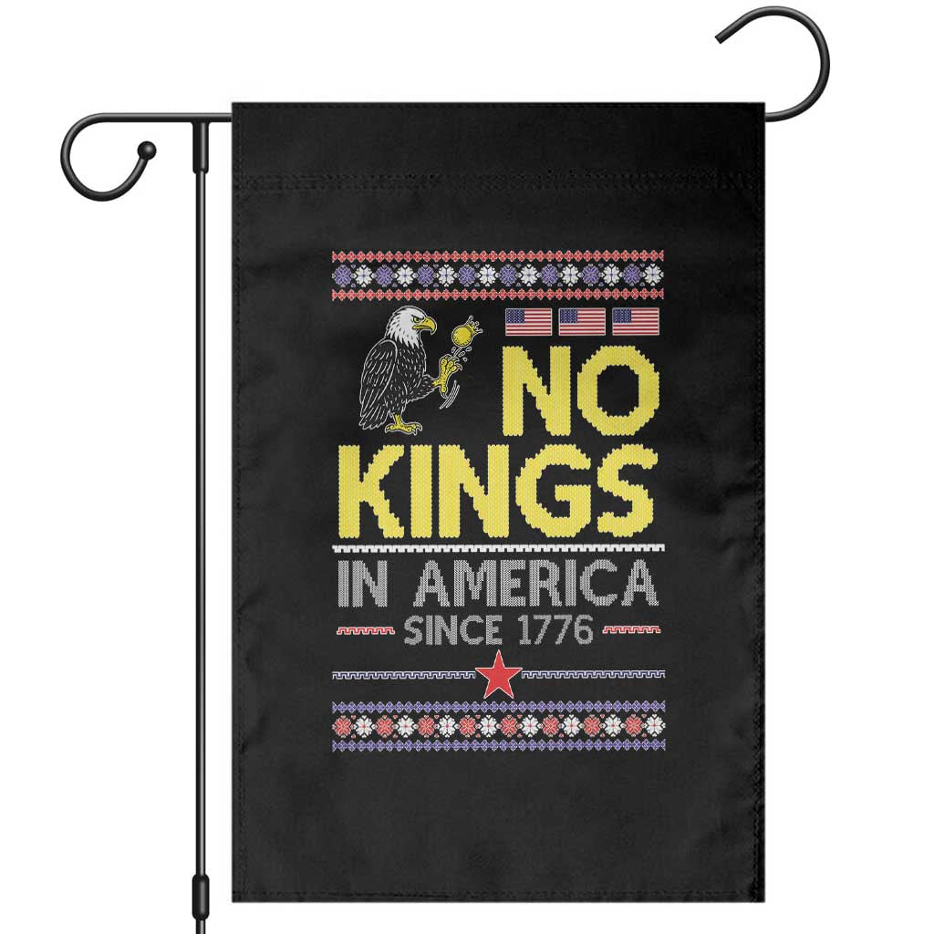 Funny Patriotic Christmas No Kings in America Garden Flag Since 1776 Bald Eagle Ugly Sweater TS02 Black Print Your Wear